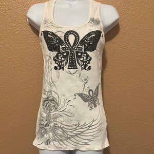 Women's Cream Tank Top with Black Graphic